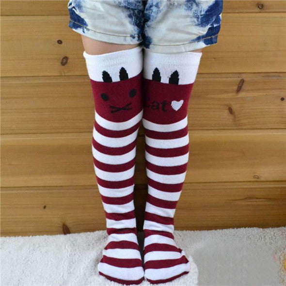Toddlers Kids Girls Knee High Socks School Cotton Tights Striped Stockings for Girls 1-8Years