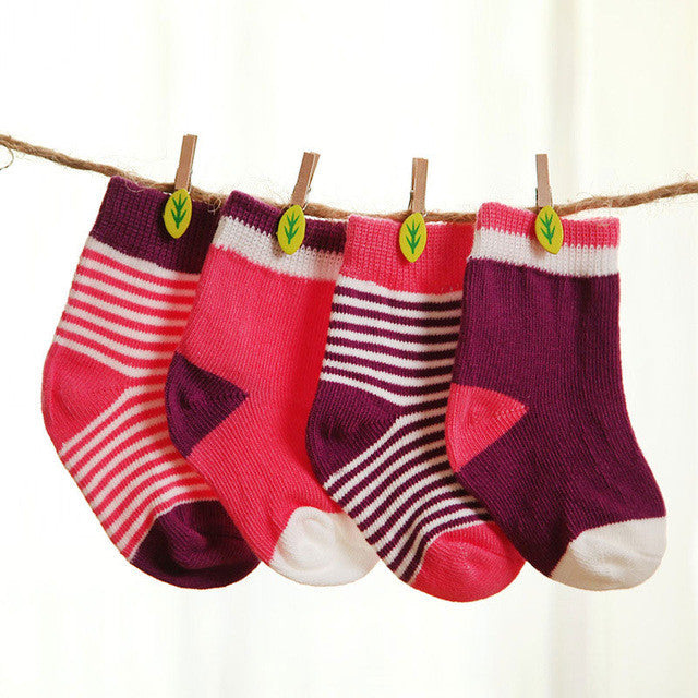 Spring 4 pair Cotton Baby Socks Set Stripe Newborn Infant Toddler Sock For 0-3 Years Old Christmas Gift Baby Boy Girl Socks