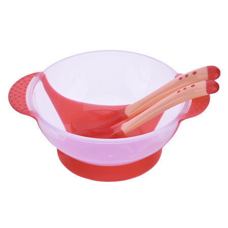 Baby Learning Dishes Assist Food Bowl Temperature Sensing Spoon Fork Bowll Set Baby Tableware