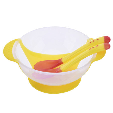 Baby Learning Dishes Assist Food Bowl Temperature Sensing Spoon Fork Bowll Set Baby Tableware