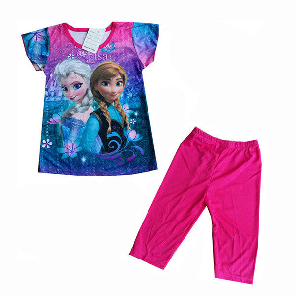 Children Cartoon Pajamas Sets Girls Summer Pyjamas Kids Short Sleeve Pijamas Elsa Anna Baby Girl Sleepwear Pijama Infantil CK002
