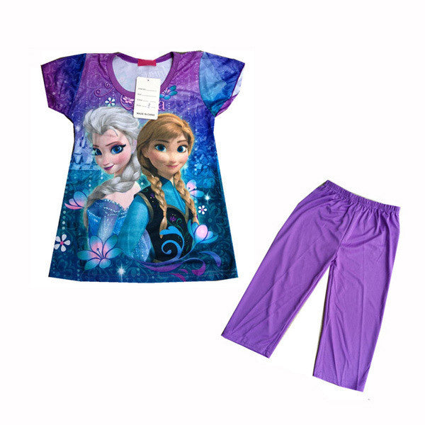 Children Cartoon Pajamas Sets Girls Summer Pyjamas Kids Short Sleeve Pijamas Elsa Anna Baby Girl Sleepwear Pijama Infantil CK002