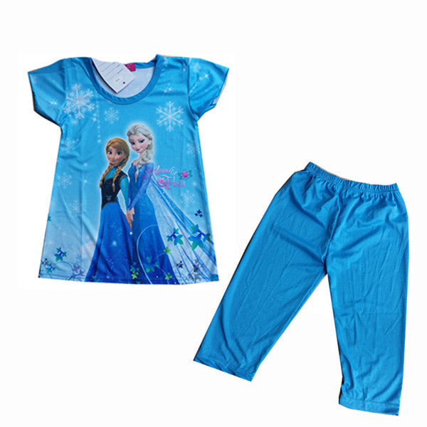 Children Cartoon Pajamas Sets Girls Summer Pyjamas Kids Short Sleeve Pijamas Elsa Anna Baby Girl Sleepwear Pijama Infantil CK002