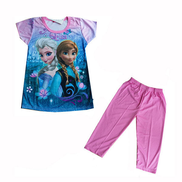 Children Cartoon Pajamas Sets Girls Summer Pyjamas Kids Short Sleeve Pijamas Elsa Anna Baby Girl Sleepwear Pijama Infantil CK002