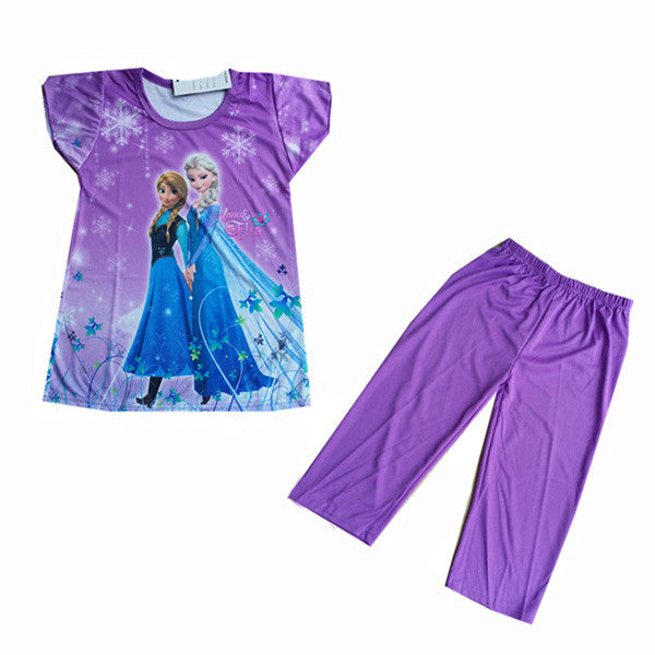 Children Cartoon Pajamas Sets Girls Summer Pyjamas Kids Short Sleeve Pijamas Elsa Anna Baby Girl Sleepwear Pijama Infantil CK002