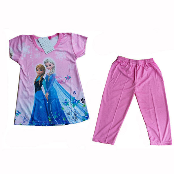 Children Cartoon Pajamas Sets Girls Summer Pyjamas Kids Short Sleeve Pijamas Elsa Anna Baby Girl Sleepwear Pijama Infantil CK002