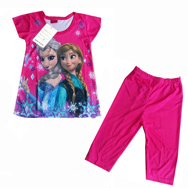 Children Cartoon Pajamas Sets Girls Summer Pyjamas Kids Short Sleeve Pijamas Elsa Anna Baby Girl Sleepwear Pijama Infantil CK002