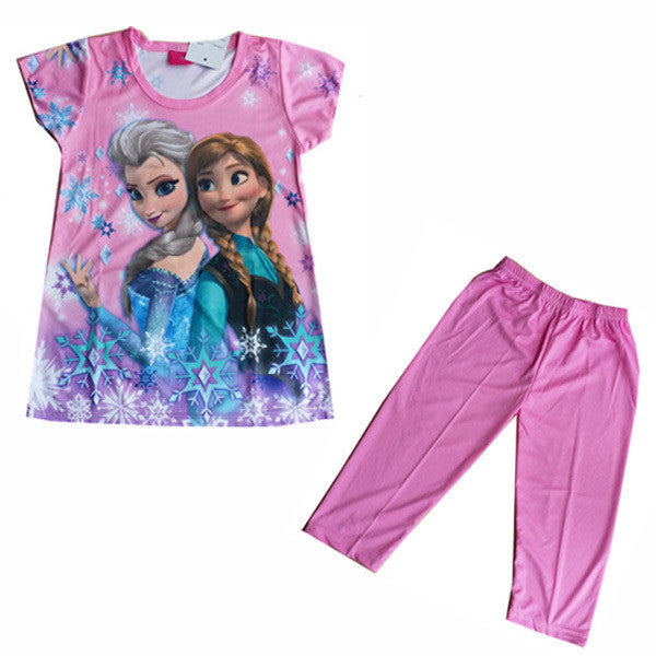 Children Cartoon Pajamas Sets Girls Summer Pyjamas Kids Short Sleeve Pijamas Elsa Anna Baby Girl Sleepwear Pijama Infantil CK002