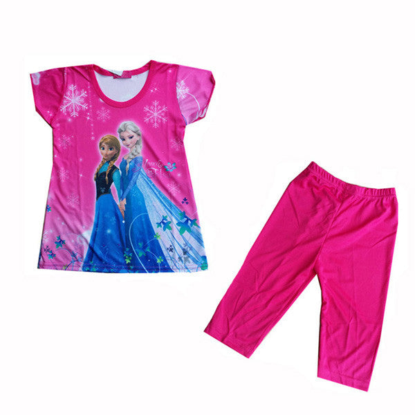 Children Cartoon Pajamas Sets Girls Summer Pyjamas Kids Short Sleeve Pijamas Elsa Anna Baby Girl Sleepwear Pijama Infantil CK002