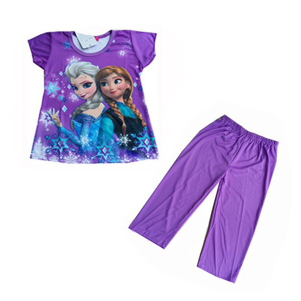 Children Cartoon Pajamas Sets Girls Summer Pyjamas Kids Short Sleeve Pijamas Elsa Anna Baby Girl Sleepwear Pijama Infantil CK002