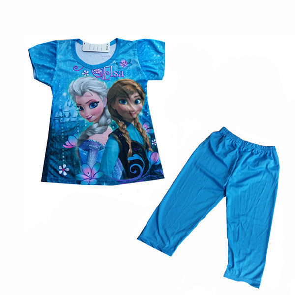 Children Cartoon Pajamas Sets Girls Summer Pyjamas Kids Short Sleeve Pijamas Elsa Anna Baby Girl Sleepwear Pijama Infantil CK002