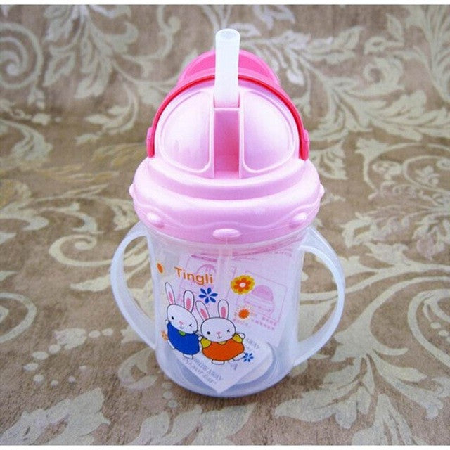 Updated Durable Baby diaper Kids Straw Cup Drinking Bottle Sippy Cups With handles Cute Design Feeding Bottle PP Plastic SGS