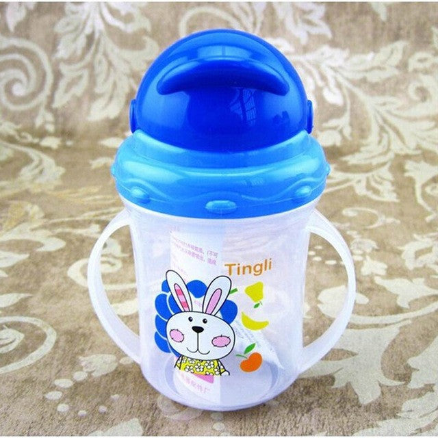 Updated Durable Baby diaper Kids Straw Cup Drinking Bottle Sippy Cups With handles Cute Design Feeding Bottle PP Plastic SGS