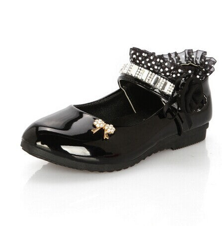2015 female child black leather performance shoes female child white leather princess single shoes