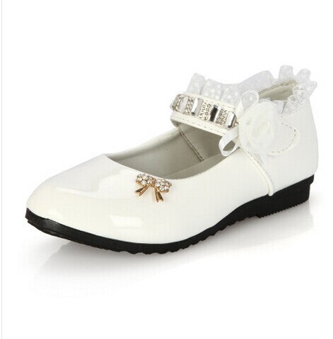 2015 female child black leather performance shoes female child white leather princess single shoes