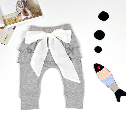 2016 spring and autumn new Kids baby clothing White Chiffon big bow gray baby Trousers pants 0-2 years old Baby girl Leggings