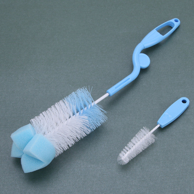 2pcs/set Baby Bottle Brush Nipple Brush 360-degree Rotating Head Cleaning Sponge Cup Brush Kit