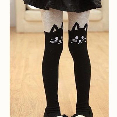 Spring Girls Tights Kids Cartoon Tights For Girls Baby Cat Elastic Waist Knitted Stitching Pantyhose Stocking