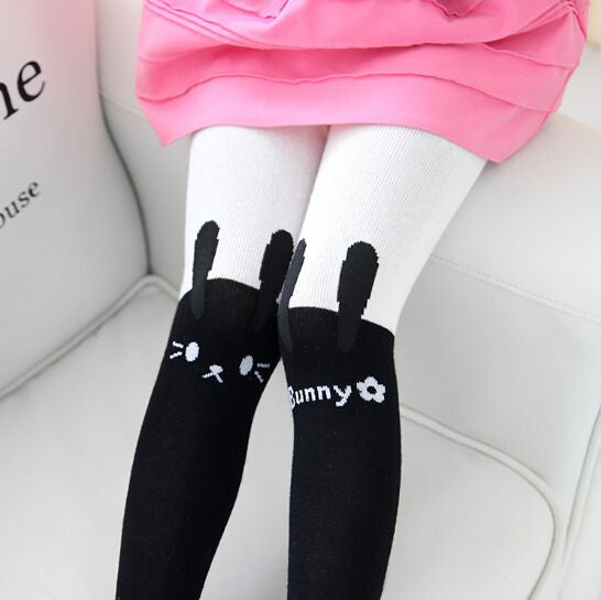 Spring Girls Tights Kids Cartoon Tights For Girls Baby Cat Elastic Waist Knitted Stitching Pantyhose Stocking