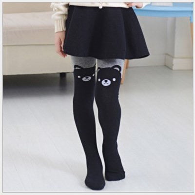 Spring Girls Tights Kids Cartoon Tights For Girls Baby Cat Elastic Waist Knitted Stitching Pantyhose Stocking