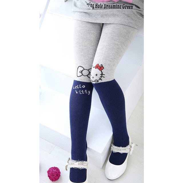 Autumn/Winter Girls Tights Kawaii Kids Splice Thick Stockings Baby Cat Elastic Cotton Knitwear Cute Pantyhose Dress accessories