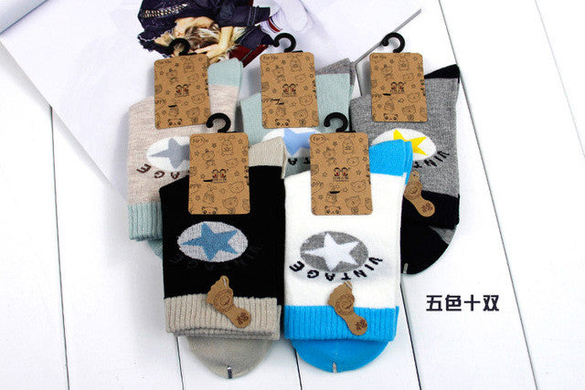 cute socks 5 pairs spring autumn sole child baby suitable fashion boys girls kids star print sock