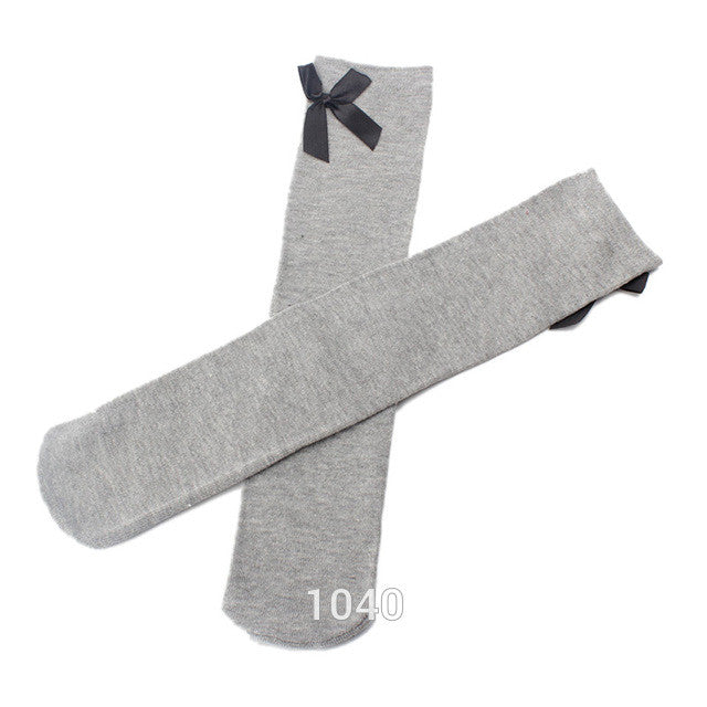 Hot Sale Striped High Knee Warm Baby Sockings With Bowknot Cotton Leg Warmers For 1-8 years Kids