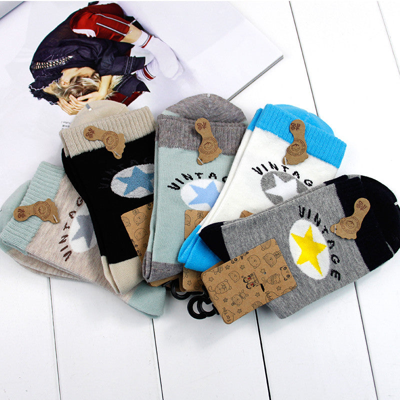 cute socks 5 pairs spring autumn sole child baby suitable fashion boys girls kids star print sock