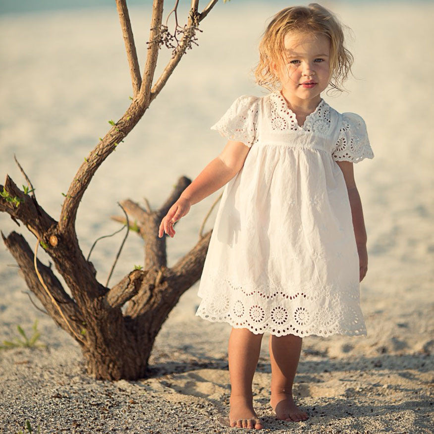 Girl Cotton Lace Dress Kids 2017 Summer New Embroidered Children Clothes White Lace Princess Korean Cute Thin Dress Size 100-140