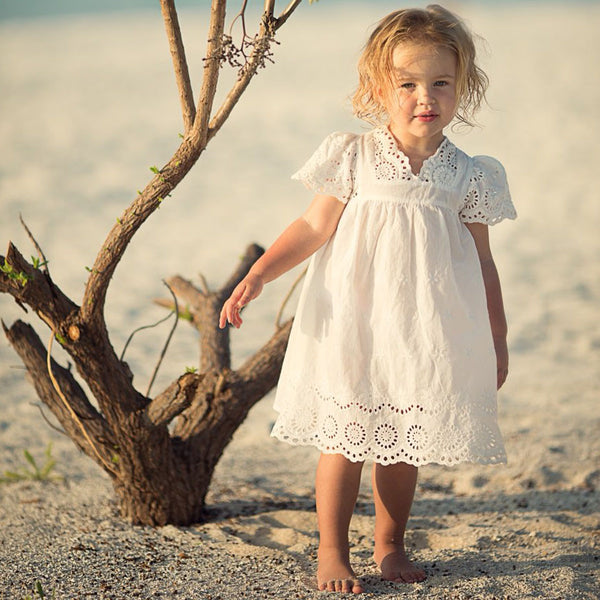Girl Cotton Lace Dress Kids 2017 Summer New Embroidered Children Clothes White Lace Princess Korean Cute Thin Dress Size 100-140