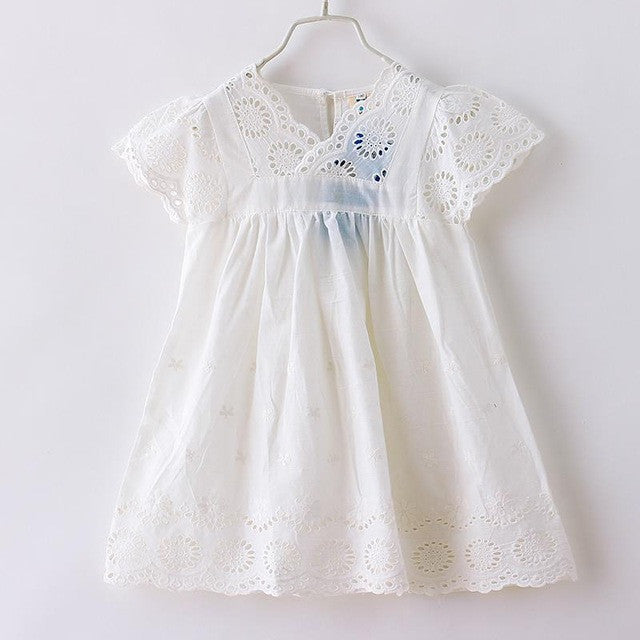 Girl Cotton Lace Dress Kids 2017 Summer New Embroidered Children Clothes White Lace Princess Korean Cute Thin Dress Size 100-140