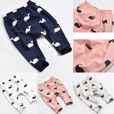 Fashion Baby Kids Children Cartoon Whale 100% Cotton Pants Trousers Leggings