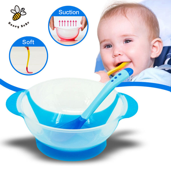 Children's Tableware Baby Learning Dishes With Suction Cup Assist Food Bowl Temperature Sensing Spoon Baby Feeding Bowl