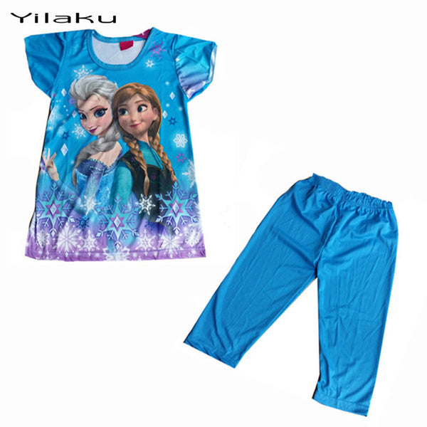 Children Cartoon Pajamas Sets Girls Summer Pyjamas Kids Short Sleeve Pijamas Elsa Anna Baby Girl Sleepwear Pijama Infantil CK002