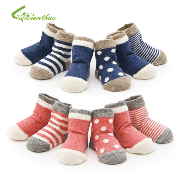 Baby Cotton Socks Toddlers Boys Girls Spring Autumn Socks Stripes & Dots Design Kids Socks 4 pairs/ lot Drop Shipping Wholesale