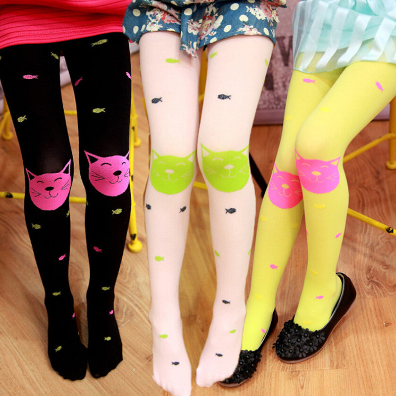 Autumn New High Quality children girls tights  Velvet candy colors Cute Cat Fish Tights for baby kids Girls Pantyhose Stocking