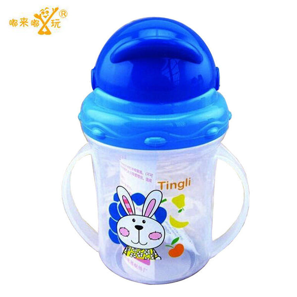 Updated Durable Baby diaper Kids Straw Cup Drinking Bottle Sippy Cups With handles Cute Design Feeding Bottle PP Plastic SGS