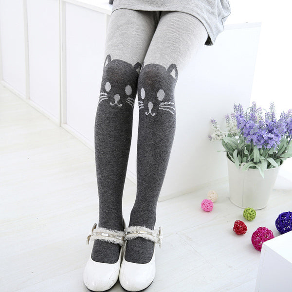 Autumn/Winter Girls Tights Kawaii Kids Splice Thick Stockings Baby Cat Elastic Cotton Knitwear Cute Pantyhose Dress accessories